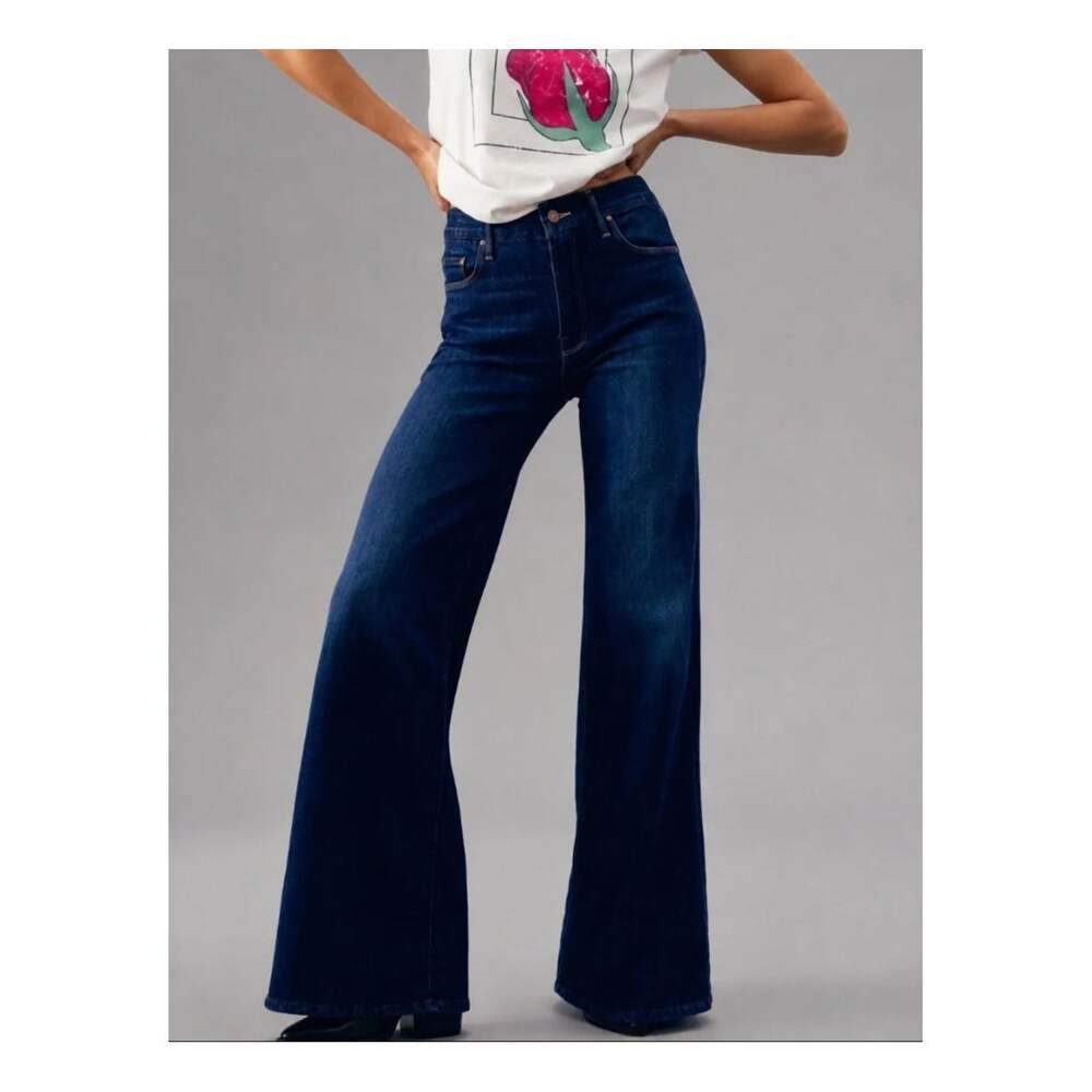 Mother The Roller Sneak Jeans Wide Leg Denim Off Limits Blue Stretch Size 32